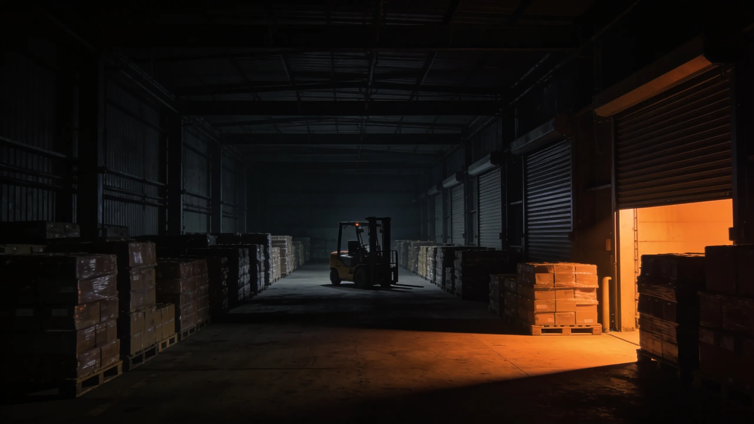 Almacén logístico de noche